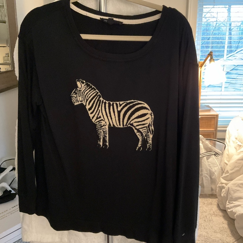 Jane & Delancey Black Long Sleeve sweatshirt/sweater with Zebra Design